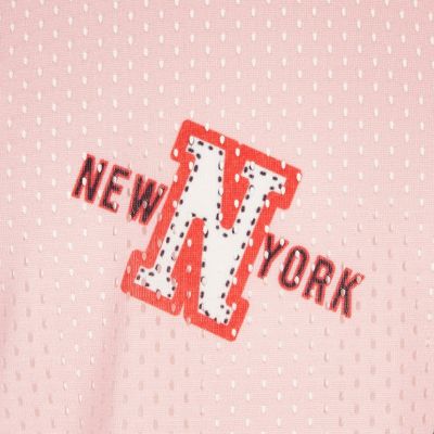 Girls pink sports print mesh T-shirt